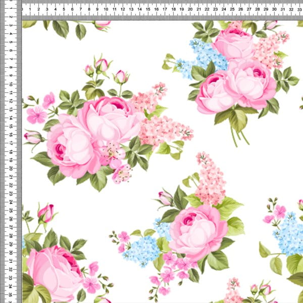 Sarja Estampada Impermeável Buquê Rosa Fundo Branco 9100e5597