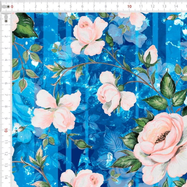 Sarja Estampada Impermeável Floral Espelhado Azul 9100e4920