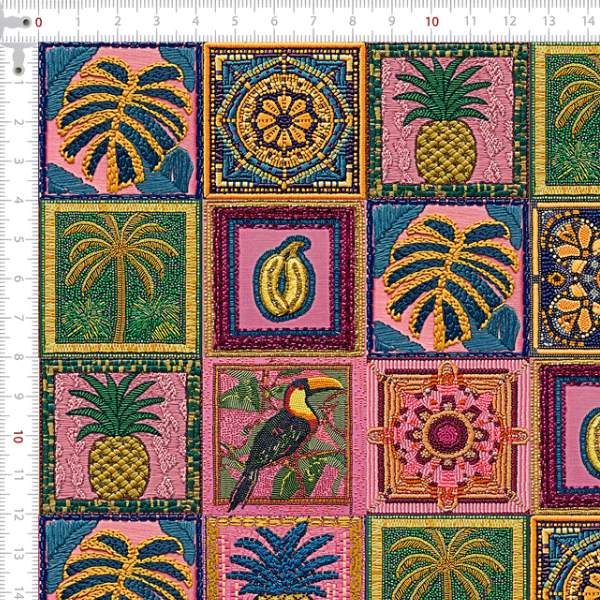 Sarja Impermeavel Estampada 3D Mosaico de Folhas e Frutas 9100E15181