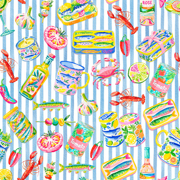 Sarja Impermeável Estampada Listrado Azul Frutos do Mar 9100e15943