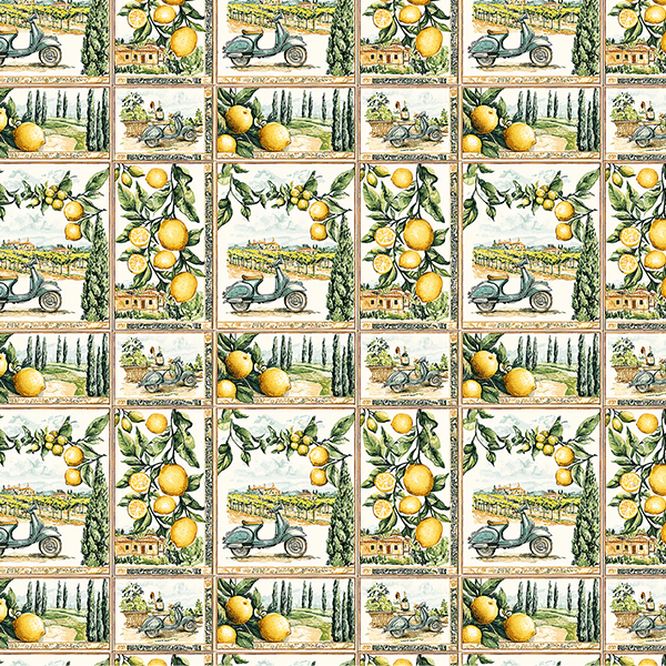 Sarja Impermeável Estampada Azulejo Mediterrâneo Limão 9100E16153