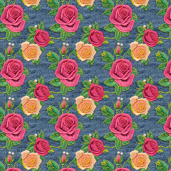 Sarja Impermeável Estampada Efeito 3D Rosas Bordadas no Jeans 9100e15932