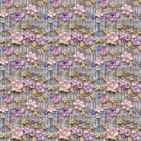 Sarja Impermeável Estampada Efeito 3D Flores Lilás e Pérolas Bordadas 9100e15238