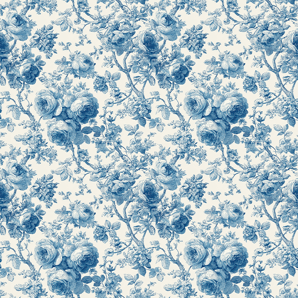 Sarja Impermeável Estampada Floral Azul Toile de Jouy Vintage 9100E16142