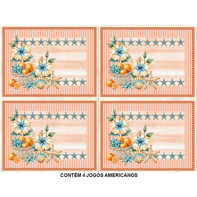 Sarja Impermeável Estampada Jogo Americano Conchas Artesanato 9100E15947