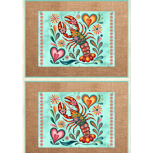 Sarja Impermeável Estampada Jogo Americano Lagosta Floral Fundo Claro 9100E15946