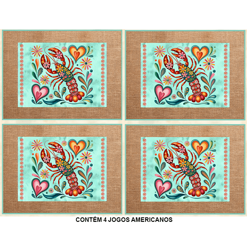 Sarja Impermeável Estampada Jogo Americano Lagosta Floral Fundo Claro 9100E15946