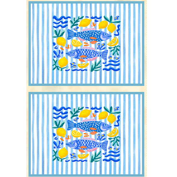 Sarja Impermeável Estampada Kit Necessaire Peixe Azul Limão 9100E15945