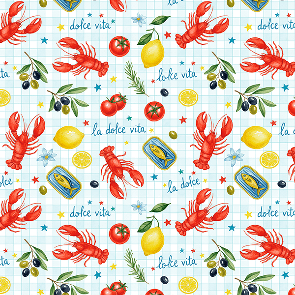 Sarja Impermeável Estampada Lagosta Cozinha Italiana 9100E16144