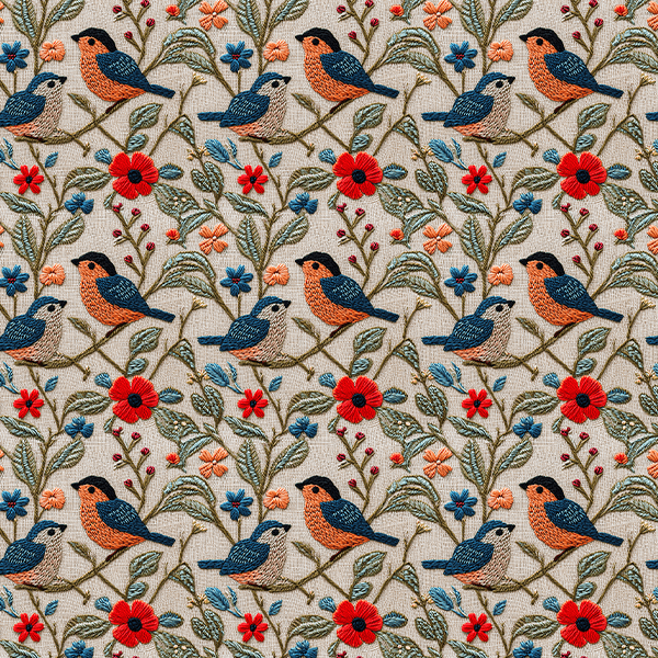 Sarja Impermeável Estampada Pássaros Flores Ramos 9100E16154