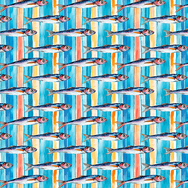 Sarja Impermeável Estampada Peixes Coloridos Listras 9100E16145