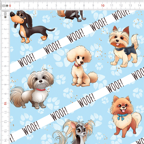 Sarja Impermeável Estampada Woof Woof Azul Claro 9100E11489