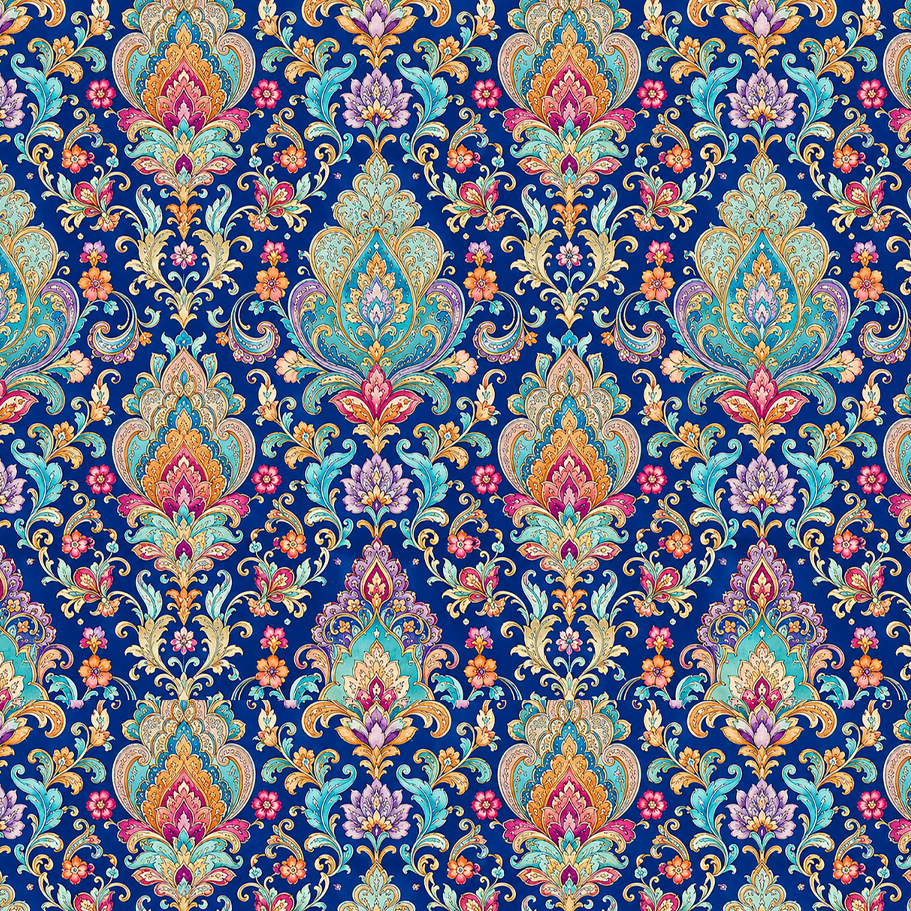 Tecido Sarja Impermeável Estampada Arabesco Floral Azul Royal 9100e17230