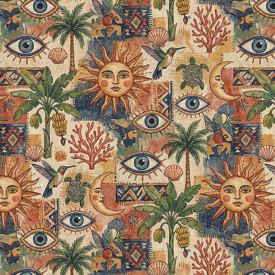 Tecido Sarja Impermeável Estampada Aquarela Verão Náutico 9100e17110