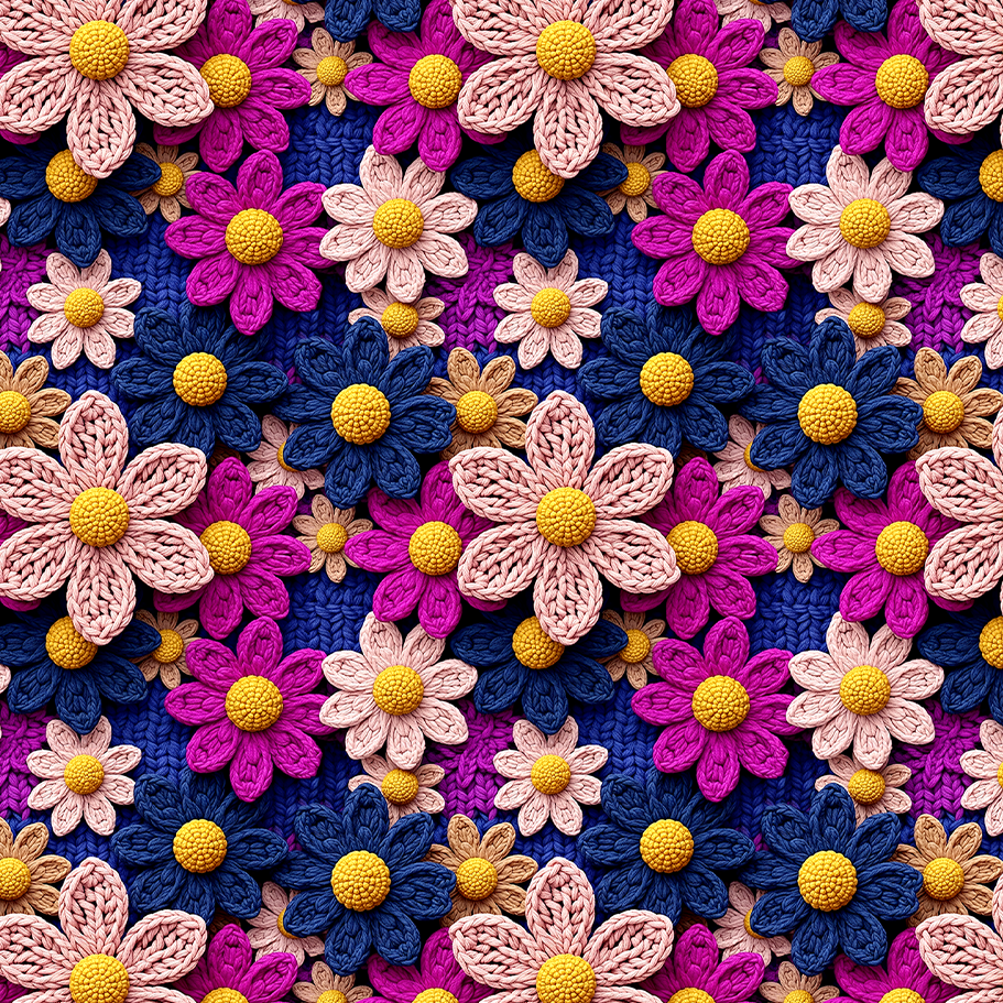 Tecido Sarja Impermeável Estampada Flores de Crochê 9100e17108