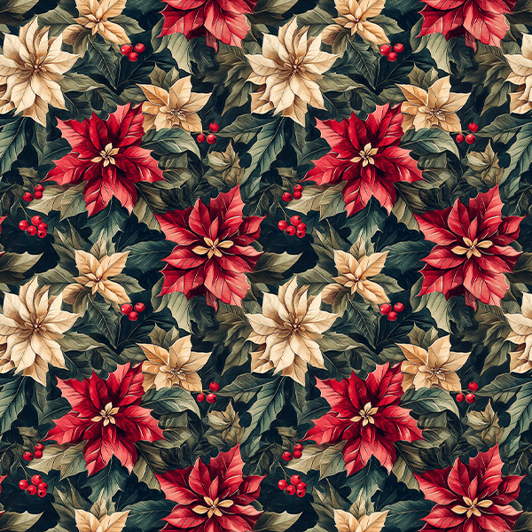 Tecido Sarja Impermeável Estampada Flores de Natal 9101E14937