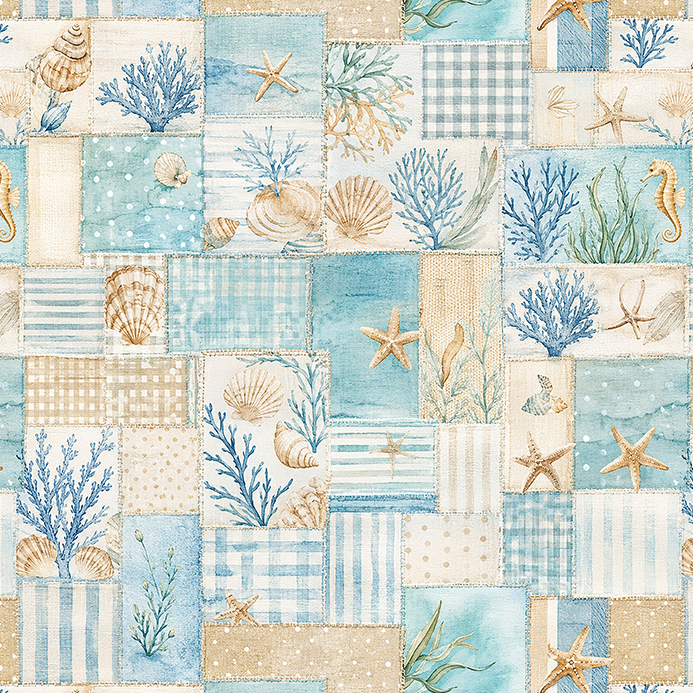 Tecido Sarja Impermeável Estampada Patchwork Fundo do Mar 9100e17099