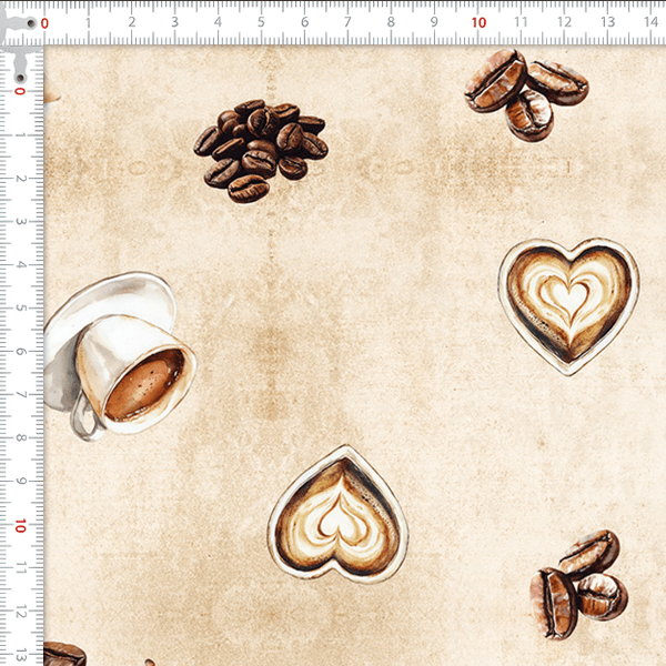 Tecido Tricoline Digital Estampado Café com Coração 9012E048