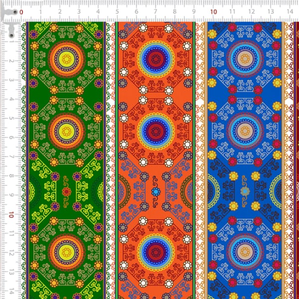 Retalho Tecido Tricoline Digital Barrados Mandalas Coloridas (0,50x1,50 mts) RET9100e7778