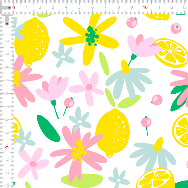 Retalho Tecido Tricoline Digital Limões e Flores de Verão (1,00x1,50 mts) 1RET9100e7185