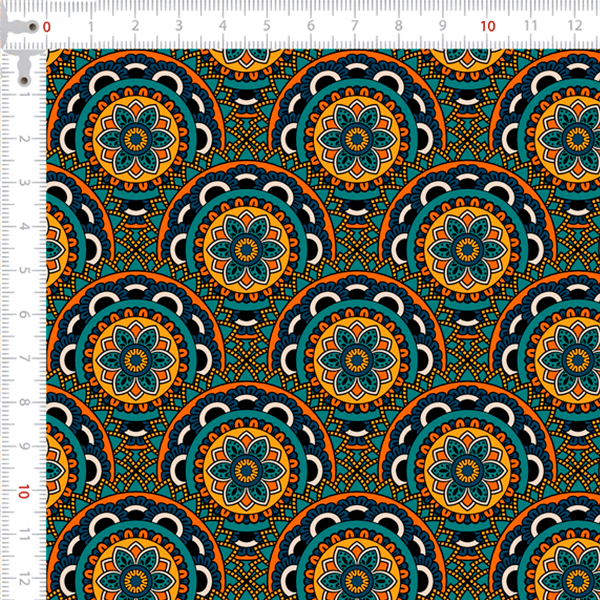 Retalho Tecido Tricoline Digital Mandalas Azul Verde e Amarelo (0,50x1,50 mts) RET9100e7885