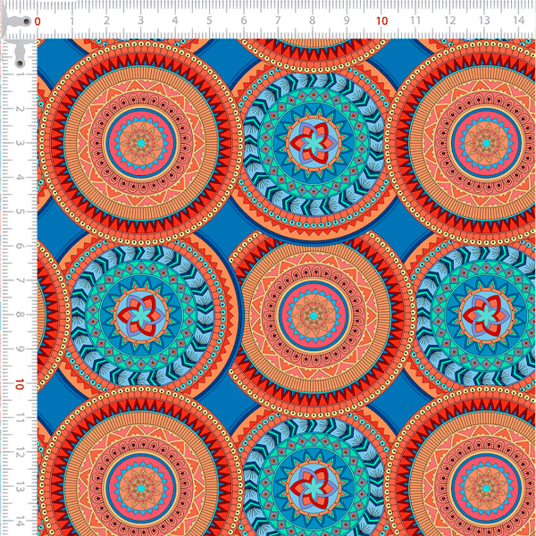Retalho Tecido Tricoline Digital Mandalas Sobrepostas Laranja e Tiffany (1,00x1,50 mts) 1RET9100e7863