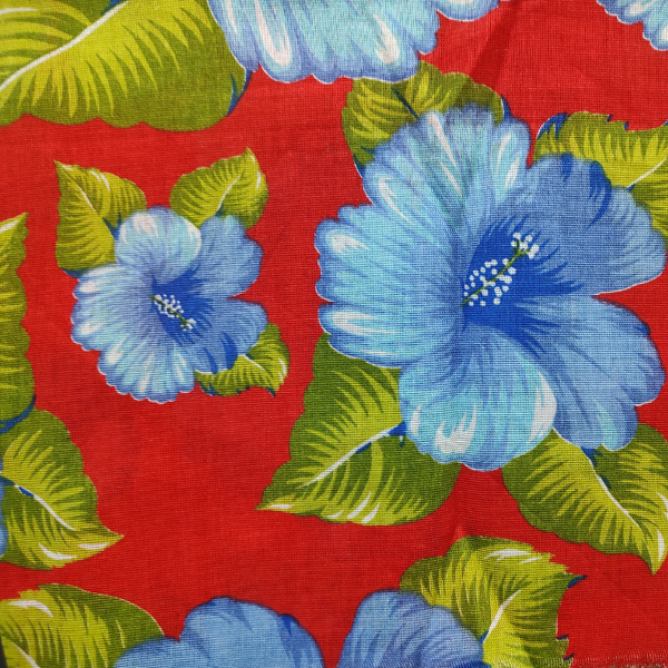 Tecido chita estampada floral azul fundo vermelho 2270vr02