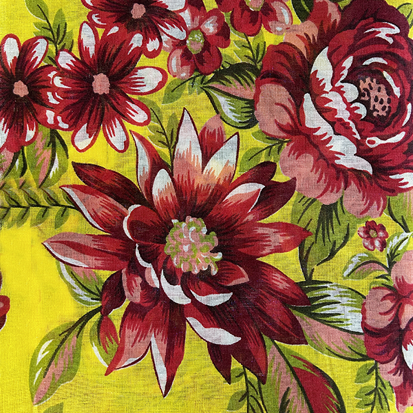 Tecido Chitão Estampado 100% algodão Floral Vermelho com Fundo Amarelo 1947v01