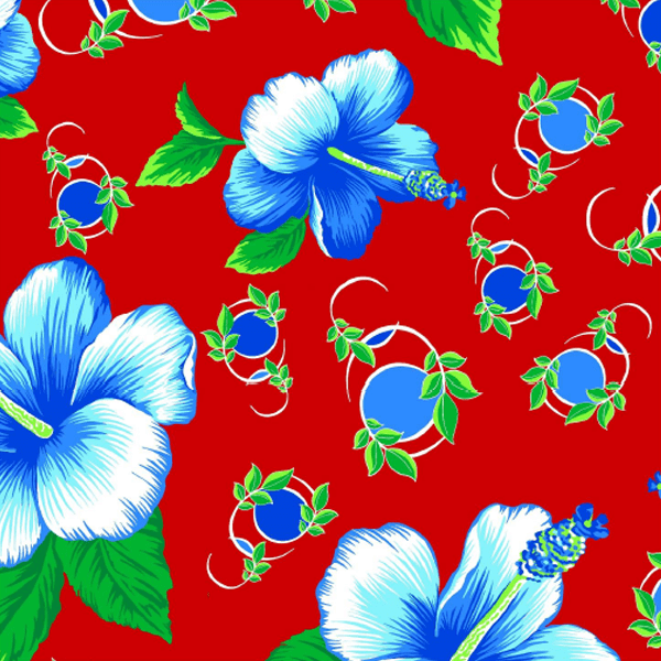 Tecido Chitão Estampado Floral Azul Fundo Vermelho 100% Algodão 2821v01