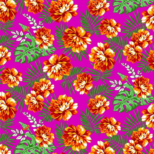 Tecido Chitão Estampado Floral Laranja e Pink 2825v2