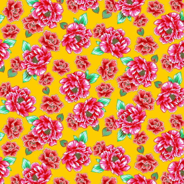 Tecido Chitão Estampado Floral Rosa e Amarelo Escuro 2836v2