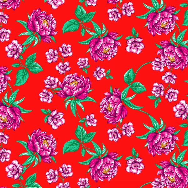 Tecido Chitão Estampado Floral Rosa e Vermelho 2826v2