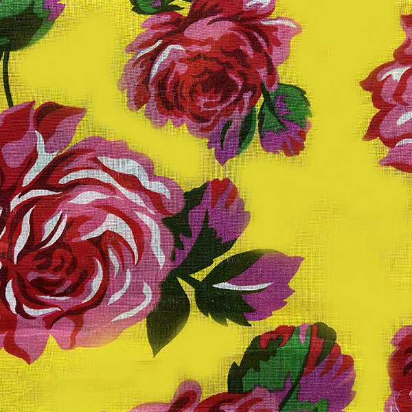 Tecido Chitão Estampado Floral Rosa Fundo Amarelo 2688v01