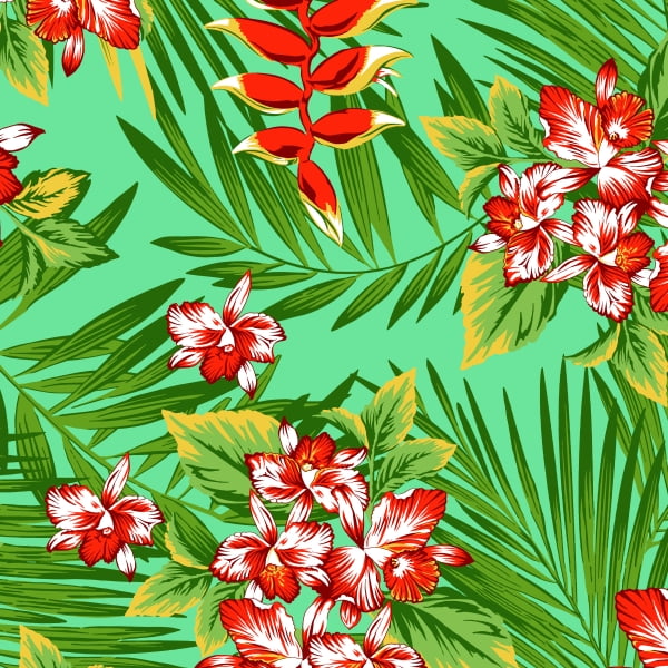 Tecido Chitão Estampado Floral Vermelho e Verde 2820v2