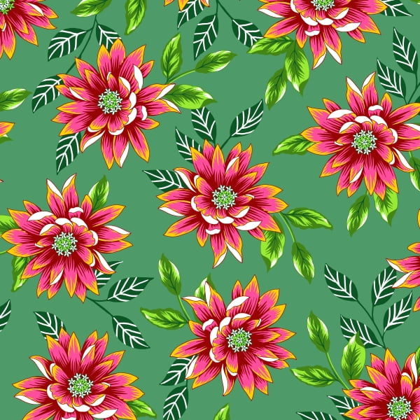 Tecido Chitão Estampado Floral Vermelho Fundo Verde 2822v1