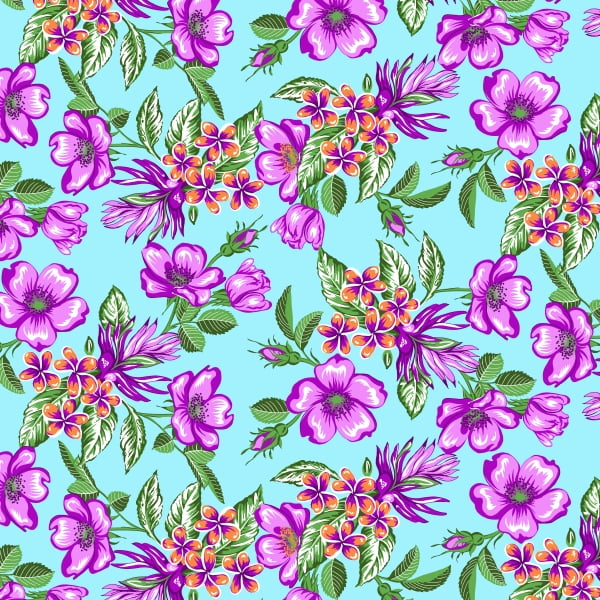 Tecido Chitão Estampado Floral Violeta e Azul 2834v1