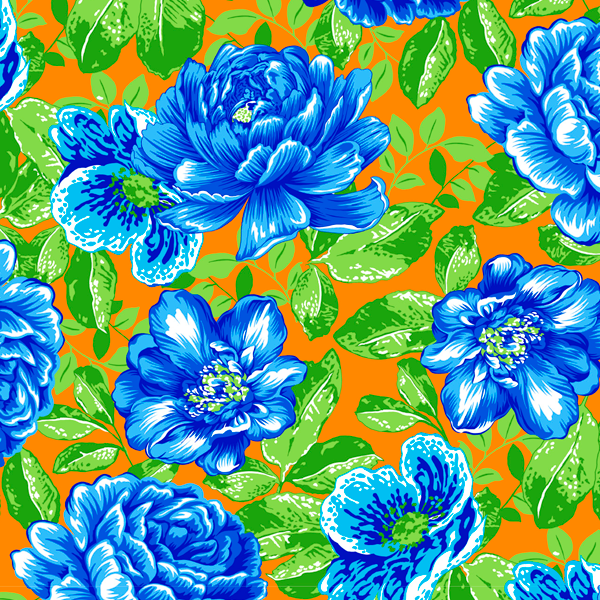 Tecido Chitão Estampado Flores Azul e Folhas 3014v02