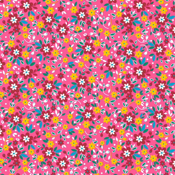 Tecido Chitão Estampado Flores e Folhas Fundo Rosa 2964v01