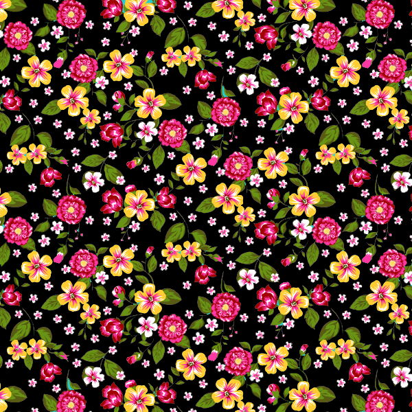 Tecido Chitão Estampado Floral Pequeno Fundo Preto 2847v02