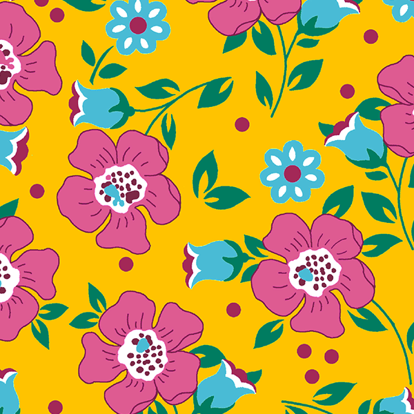 Tecido Chitão Estampado Margaridas Rosas Fundo Amarelo 2968v01 