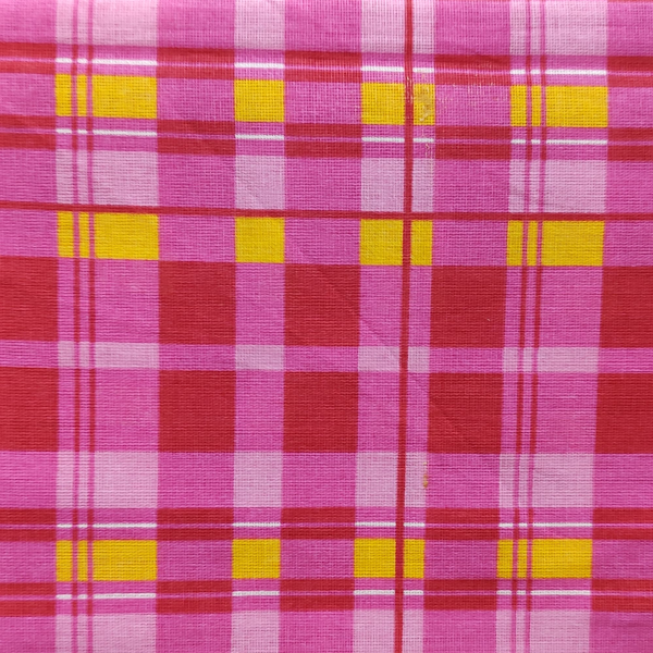 Tecido Chitão Estampado Xadrez Rosa e Amarelo Junina 18309