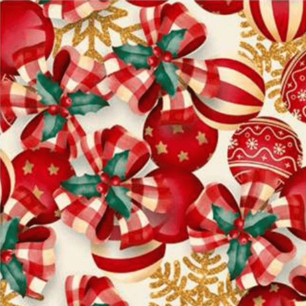 Tecido Tricoline Digital Bolas de Natal Dourado | Avimor Tecidos