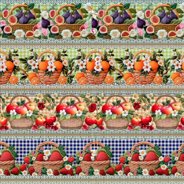 Tecido Tricoline Digital 3D Barrado Cesto de Frutas ( 0,55 x 1,50 mts ) 9100E15024