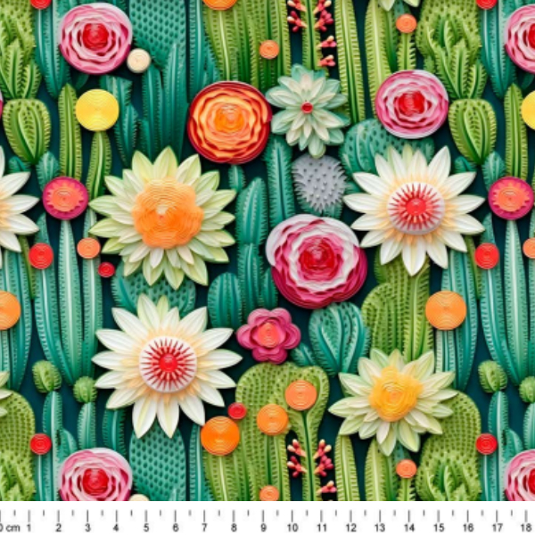 Tecido Tricoline Digital 3D Cactos Floral DS81683