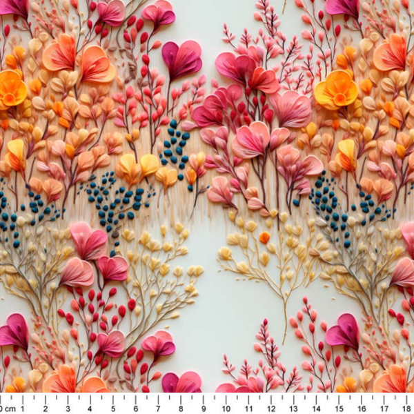 Tecido Tricoline Digital 3D Decoração de Flores Coloridas DS81751