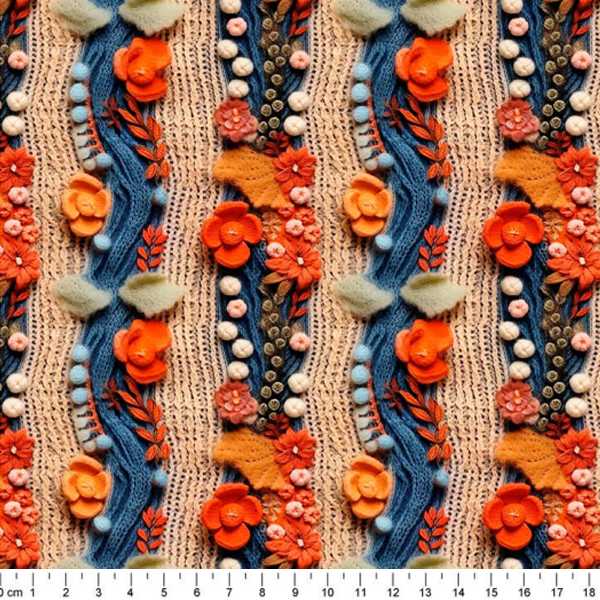 Tecido Tricoline Digital 3D Detalhes Bordados Floral DS81747