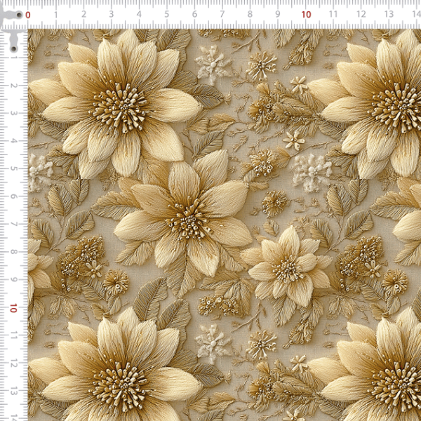 Tecido Tricoline Digital 3D Flor Dourada Vintage 9101E14902