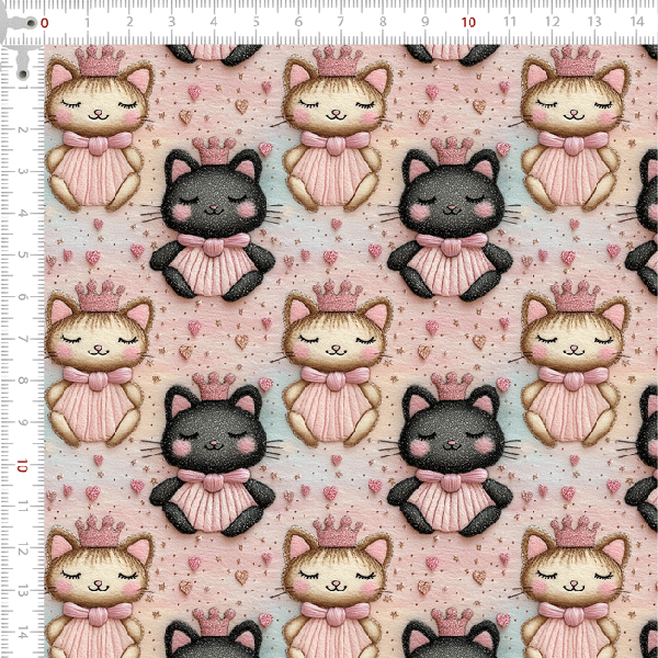 Tecido Tricoline Digital 3D Reino das Gatinhas 9100E13163