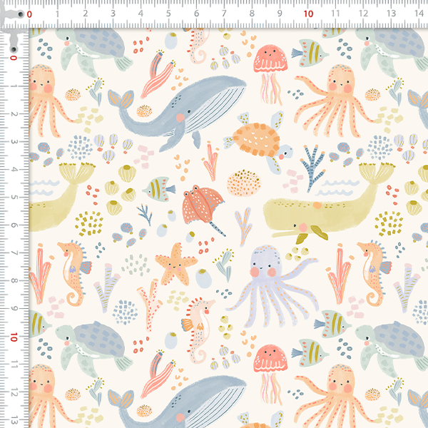 Tecido Tricoline Digital Animais do Oceano 9100E16045