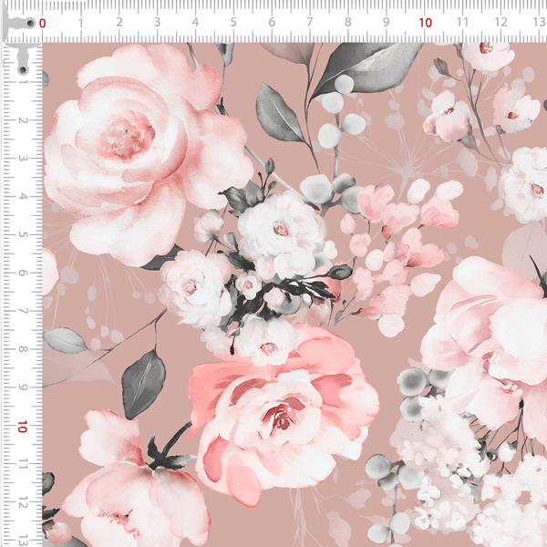 Tecido Tricoline Digital Aquarela Floral Rosa Seco Botânico 9100e7070